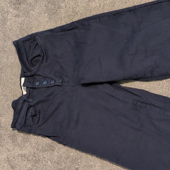 Mica Navy Blue Button Fley Wide Leg Crop Pants Size 28 - Picture 2 of 8